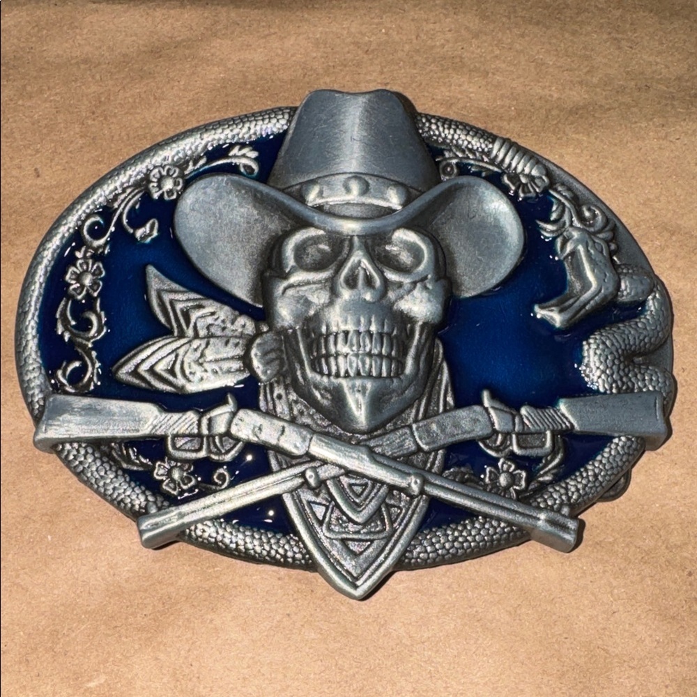 Skull Belt Buckle western cowboy rattlesnake NEW